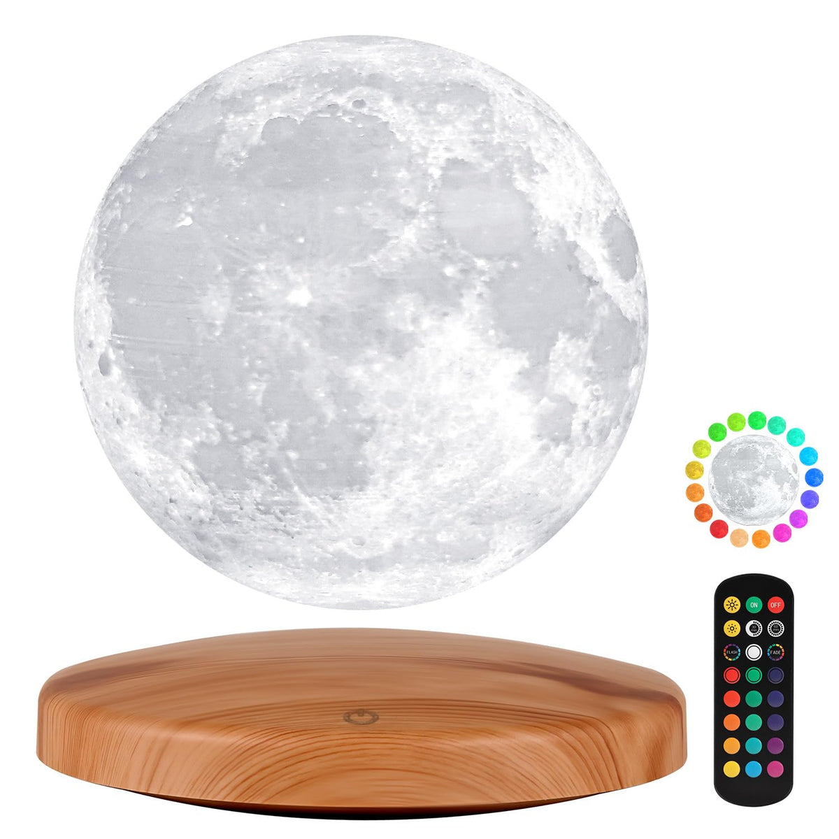 GROPINFLY levitating moon lamp shows a detailed 3D moon detail suspended in mid-air, a captivating bedroom focal point.