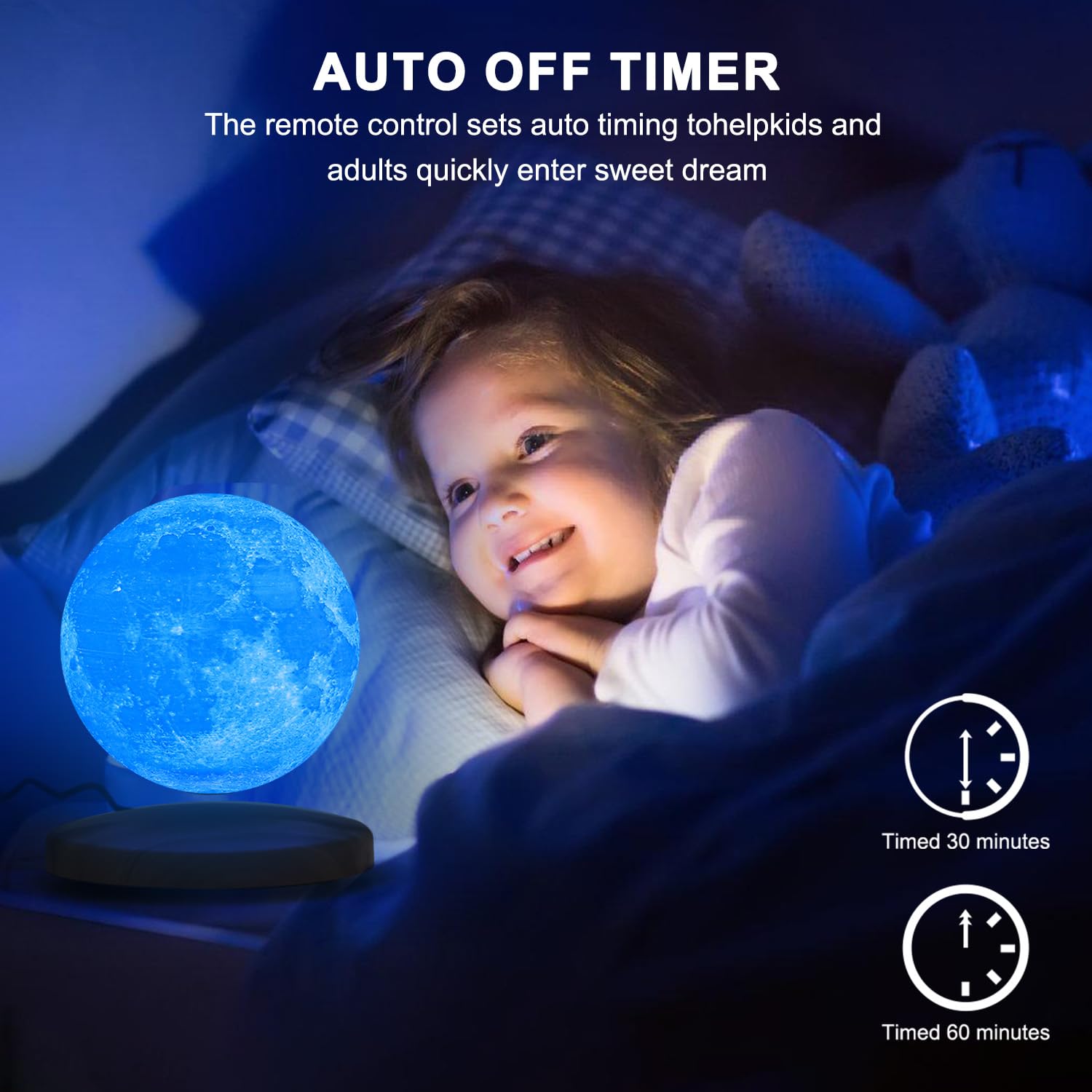 GROPINFLY moon lamp timer function enables gentle sleep ambience with auto-off options.