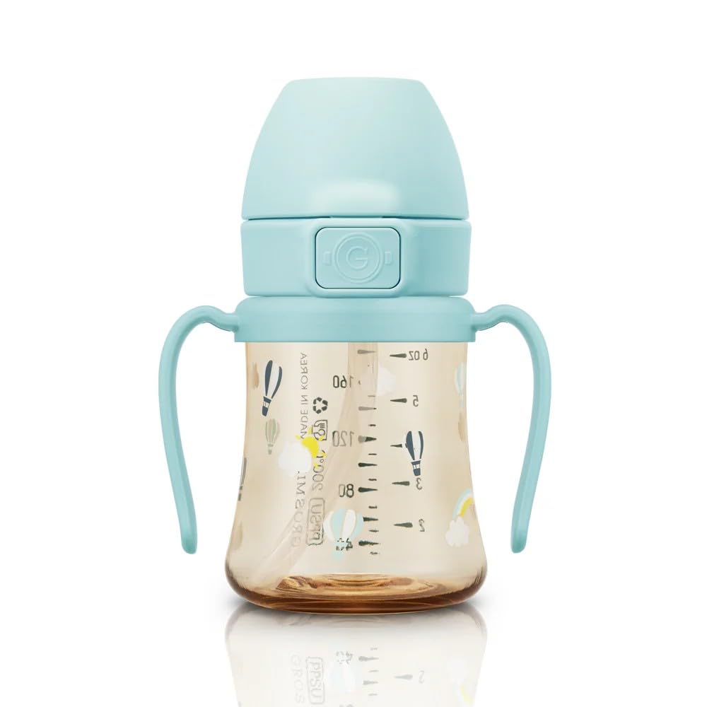GROSMIMI flip-top sippy cup with air-balloon design promotes mess-free on-the-go sipping.