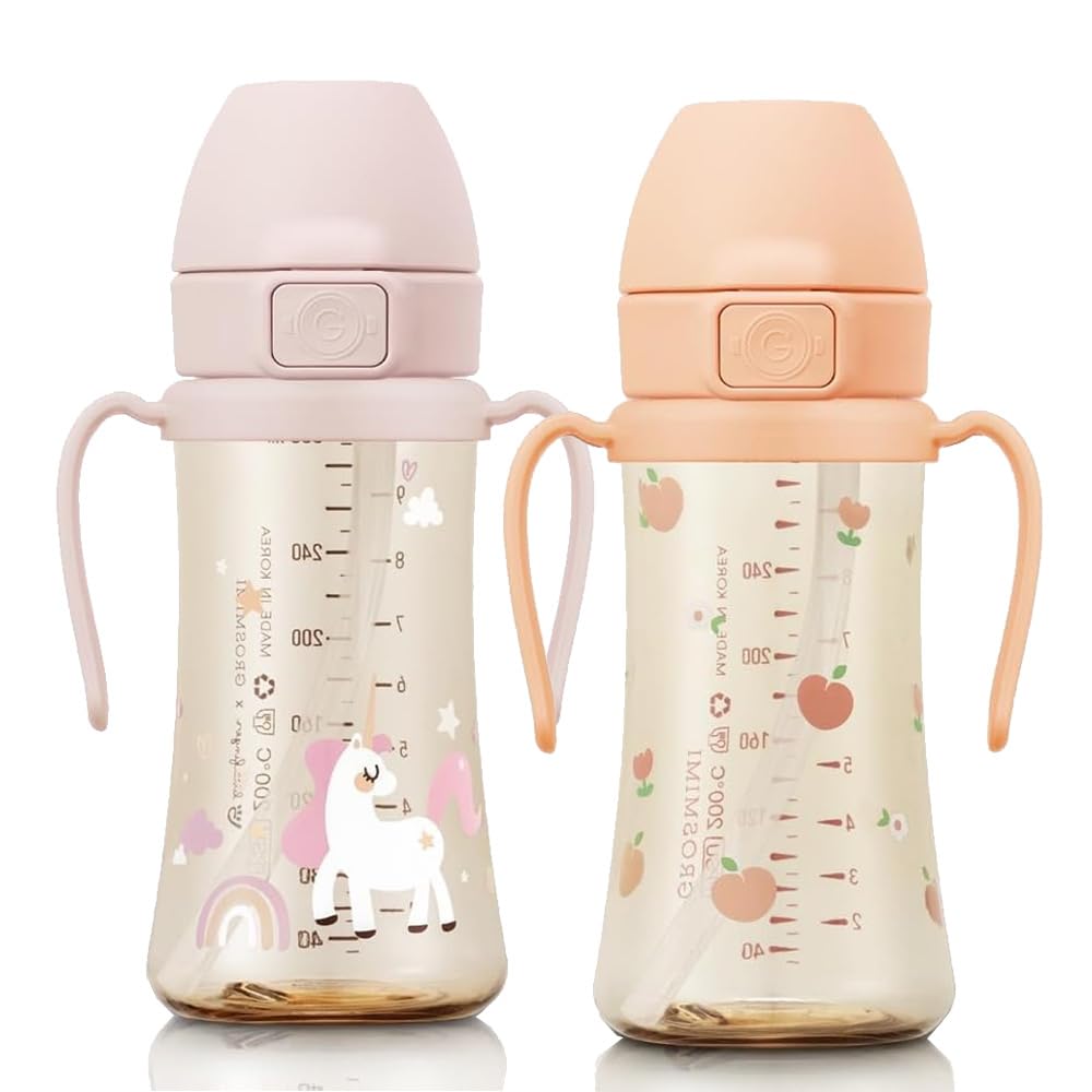 GROSMIMI Flip Top Spill-Proof Sippy Cup front view with spill-resistant lid for on-the-go sipping