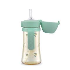 GROSMIMI flip-top spill-proof sippy cup in olive for leak-free play.