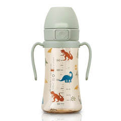 GROSMIMI flip-top sippy cup with dinosaur lid ensures mess-free travel for toddlers.