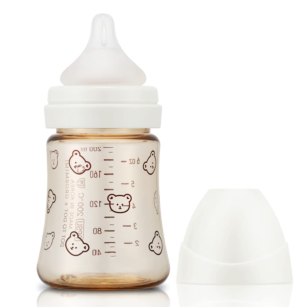 GROSMIMI PPSU baby bottle front view highlights BPA-free, odor-resistant material for clean feeds.