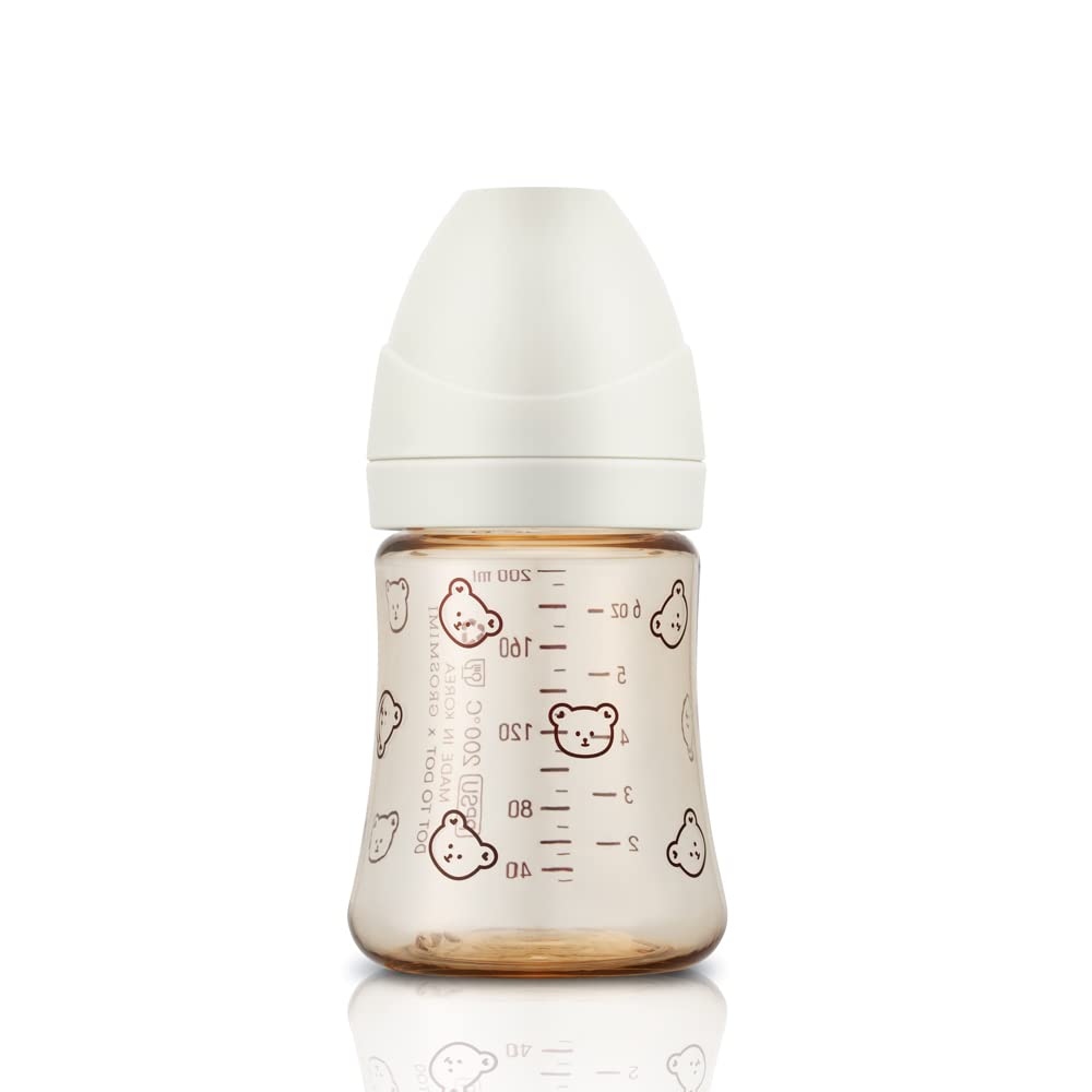 Grosmimi PPSU bottle nipple detail shows easy assembly and reduced nipple confusion potential.