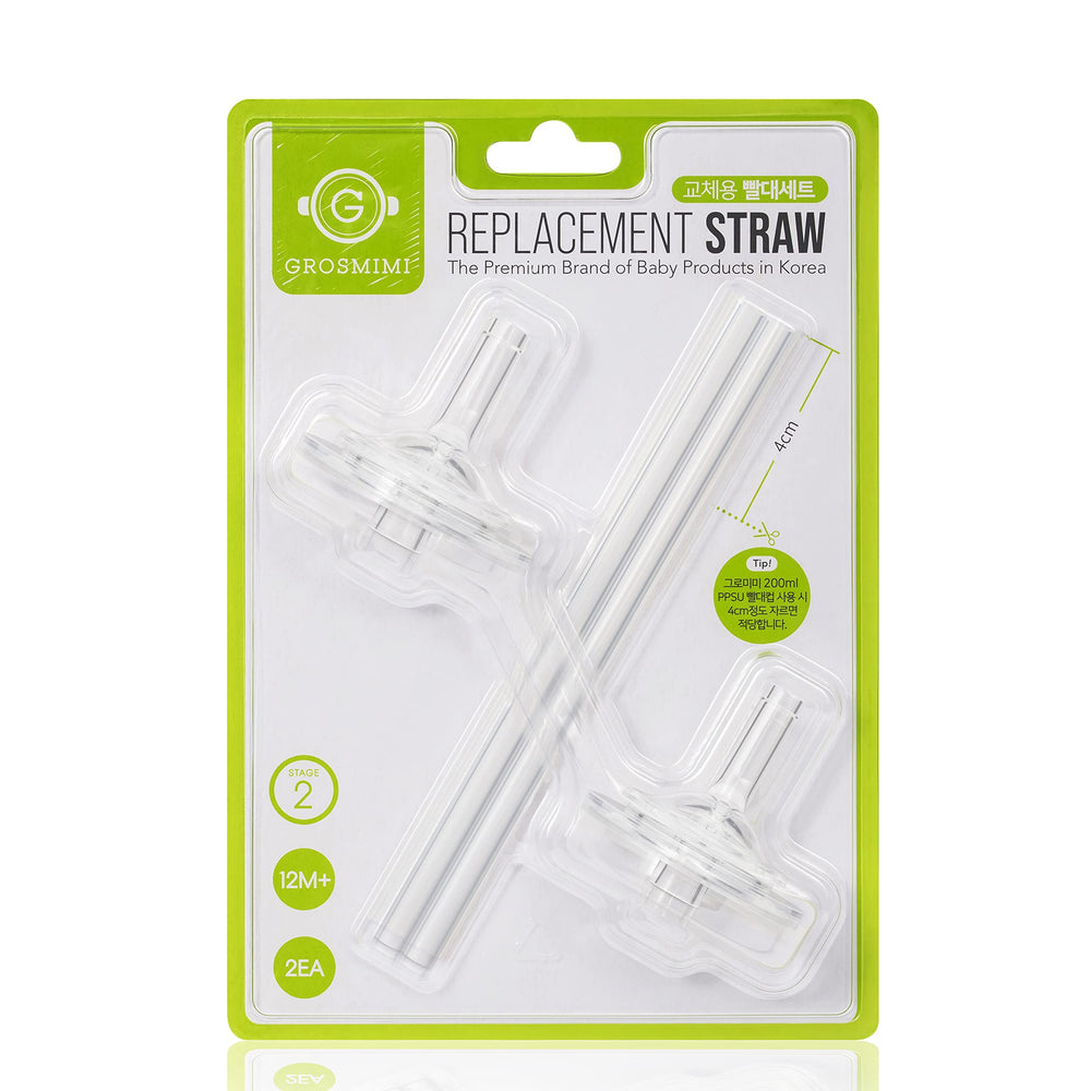 Grosmimi Stage 2 straw kit inside a bottle enables quick, clean replacements.