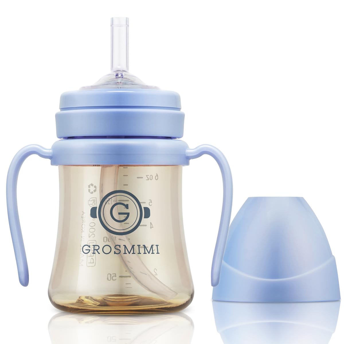 GROSMIMI spill-proof cup sky blue side handle to aid easy grip on the go