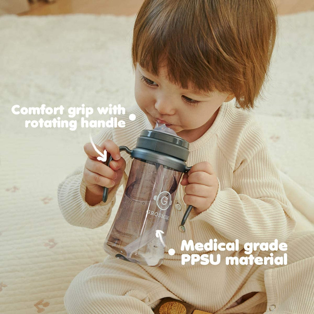 GROSMIMI sky blue cup showing silicone straw gentle for gums