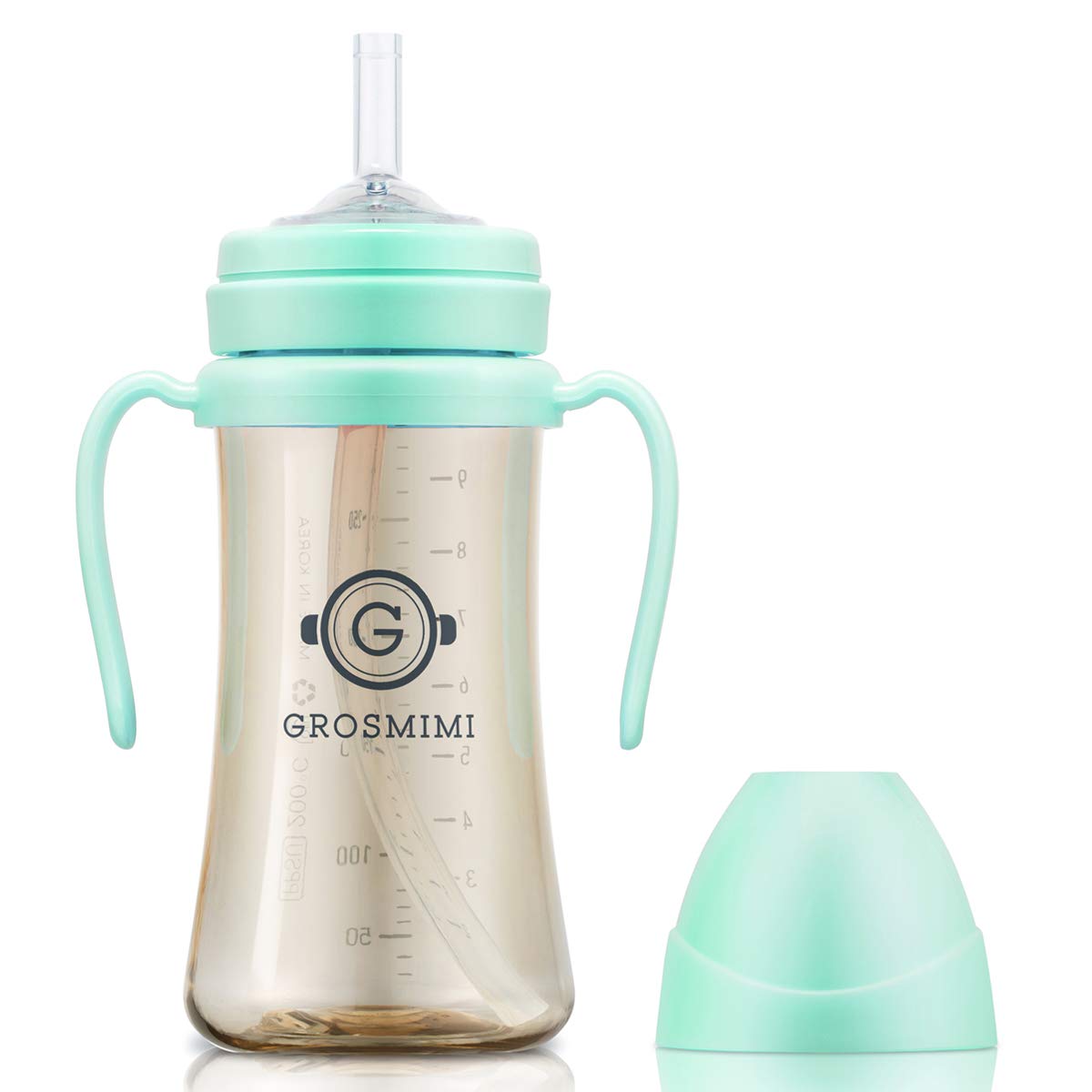 GROSMIMI spill-proof sippy cup aqua green view for on the go toddlers.