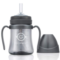 GROSMIMI spill-proof sippy cup charcoal close-up of leak-free nozzle reduces mess