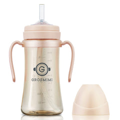 GROSMIMI spill-proof sippy cup peach with handle during mealtime.