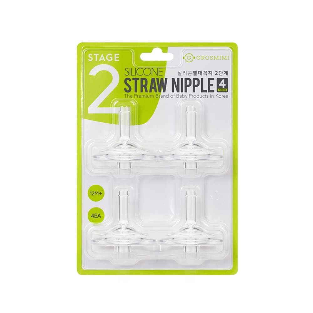 GROSMIMI Stage 2 straw-nipples set offers teething-friendly sipping for toddlers.