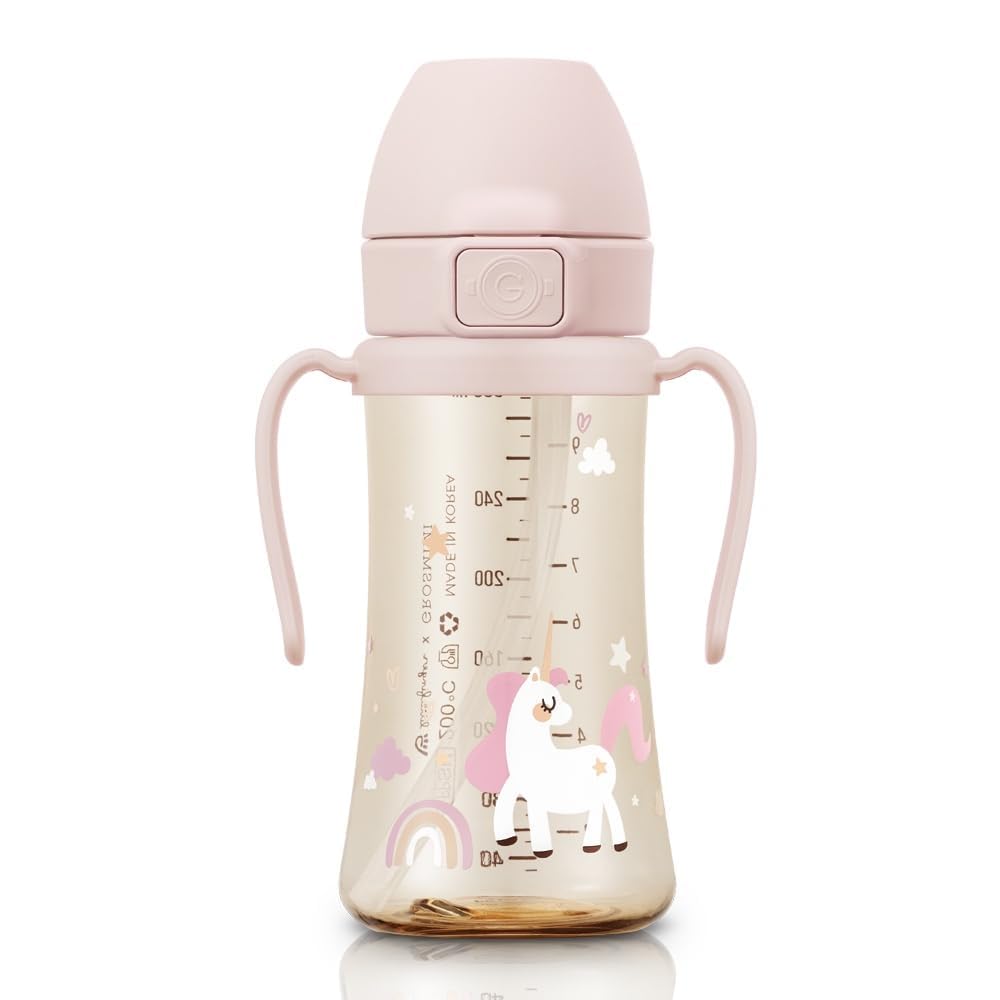 GROSMIMI Stage 2 straw sippy cup close-up showing transition-friendly straw for toddlers