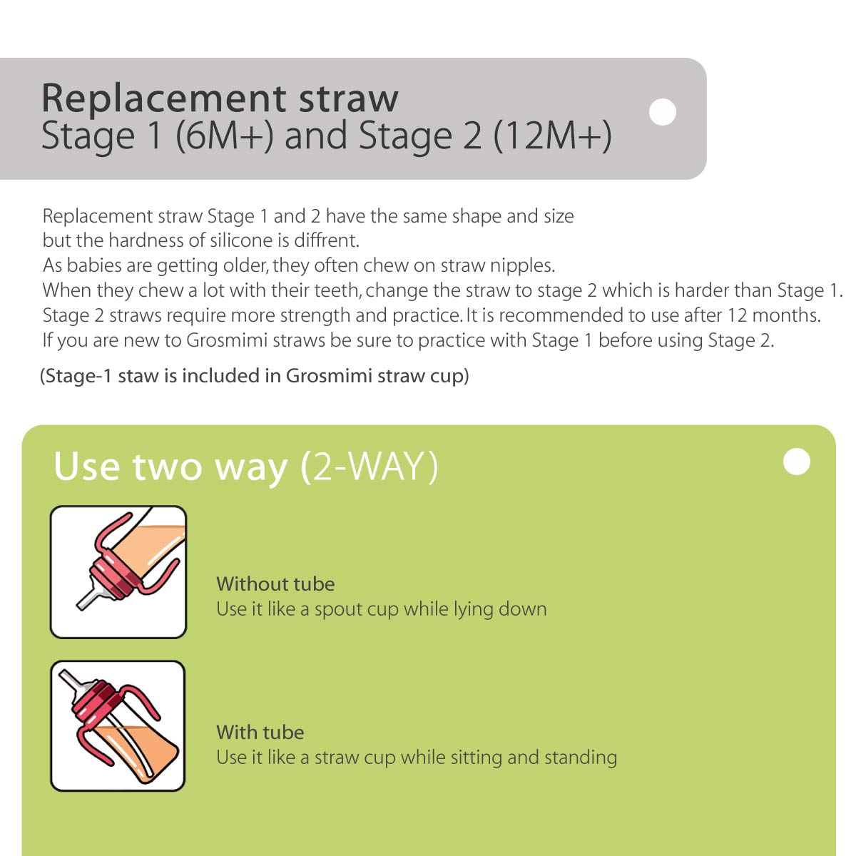 Grosmimi 6-inch straw length, adjustable to your preferred size.