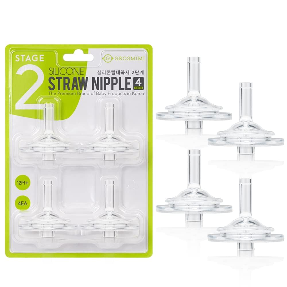 GROSMIMI Stage 2 straw-nipples in baby cups help easy transitions.