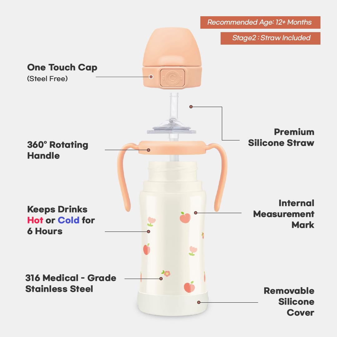 GROSMIMI vacuum insulation keeps drinks cold or warm during playtime.