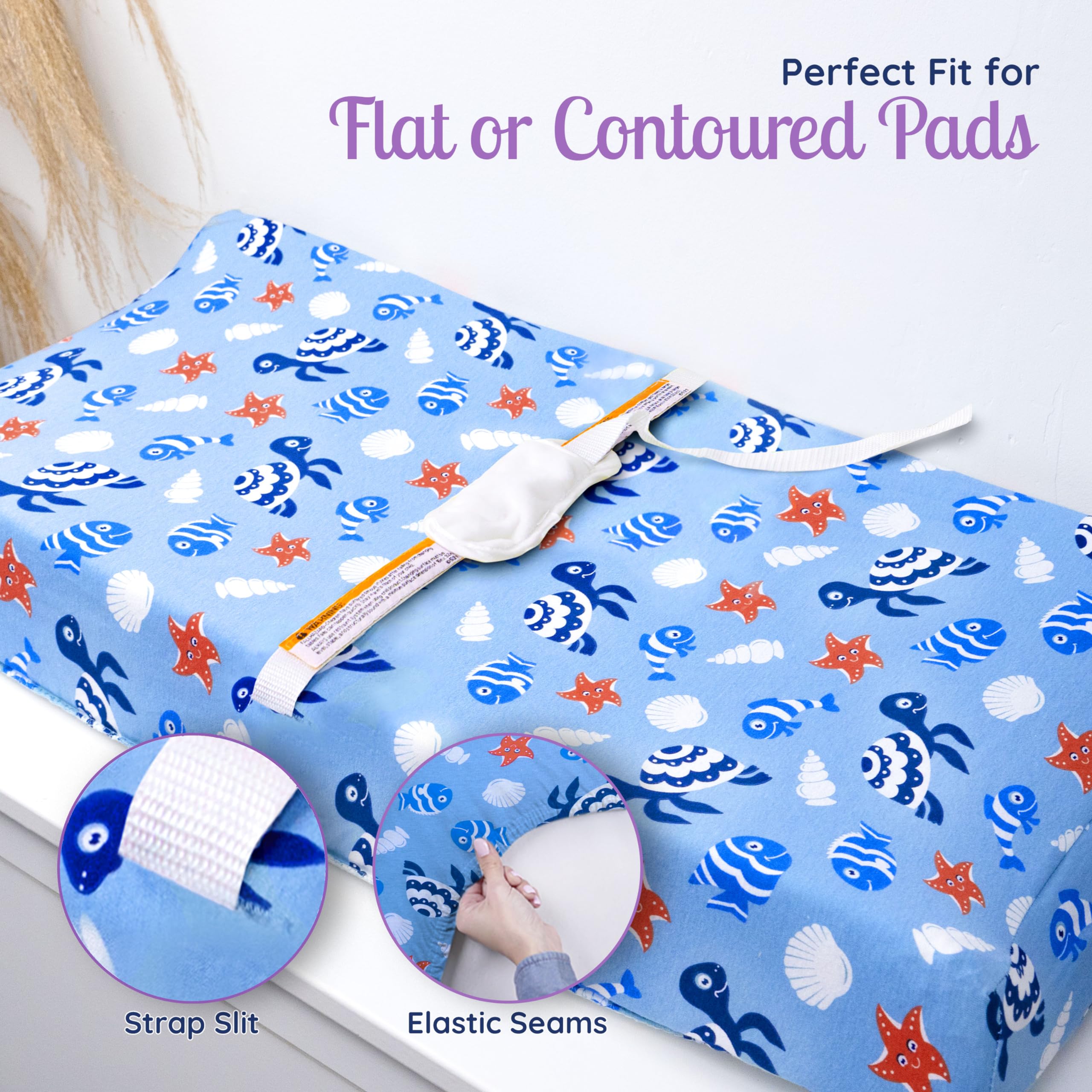 Grow Wild 3-pack changing pad cover fabric texture shows snug fit across standard pads.