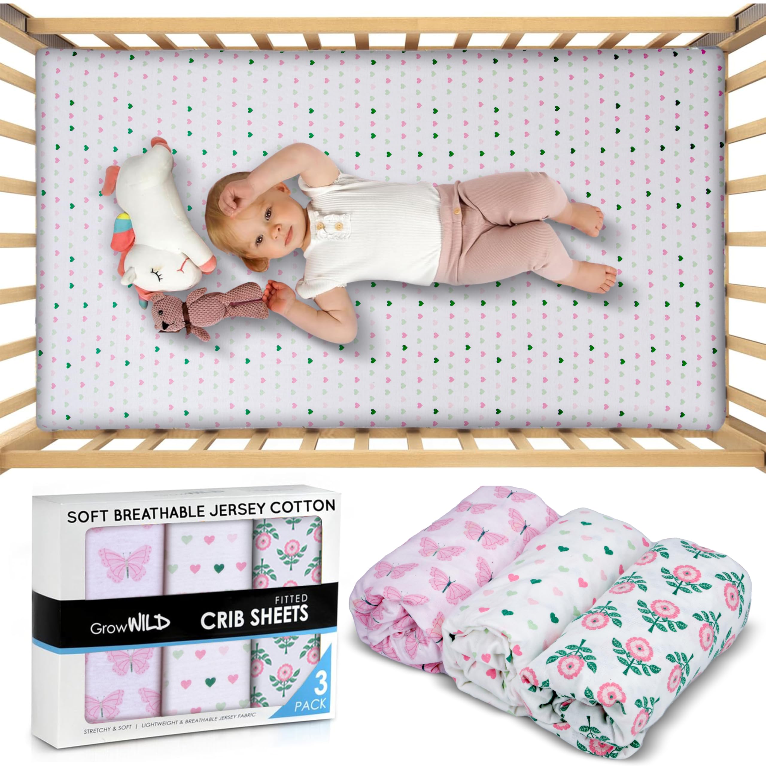 Grow Wild crib sheets 3-pack elastic edge keeps sheets secure on standard cribs