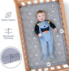 Grow Wild crib sheets with reinforced elastic edge delivering secure fit.