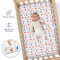 Grow Wild elastic edge crib sheet demonstrates snug, secure fit on standard mattress.