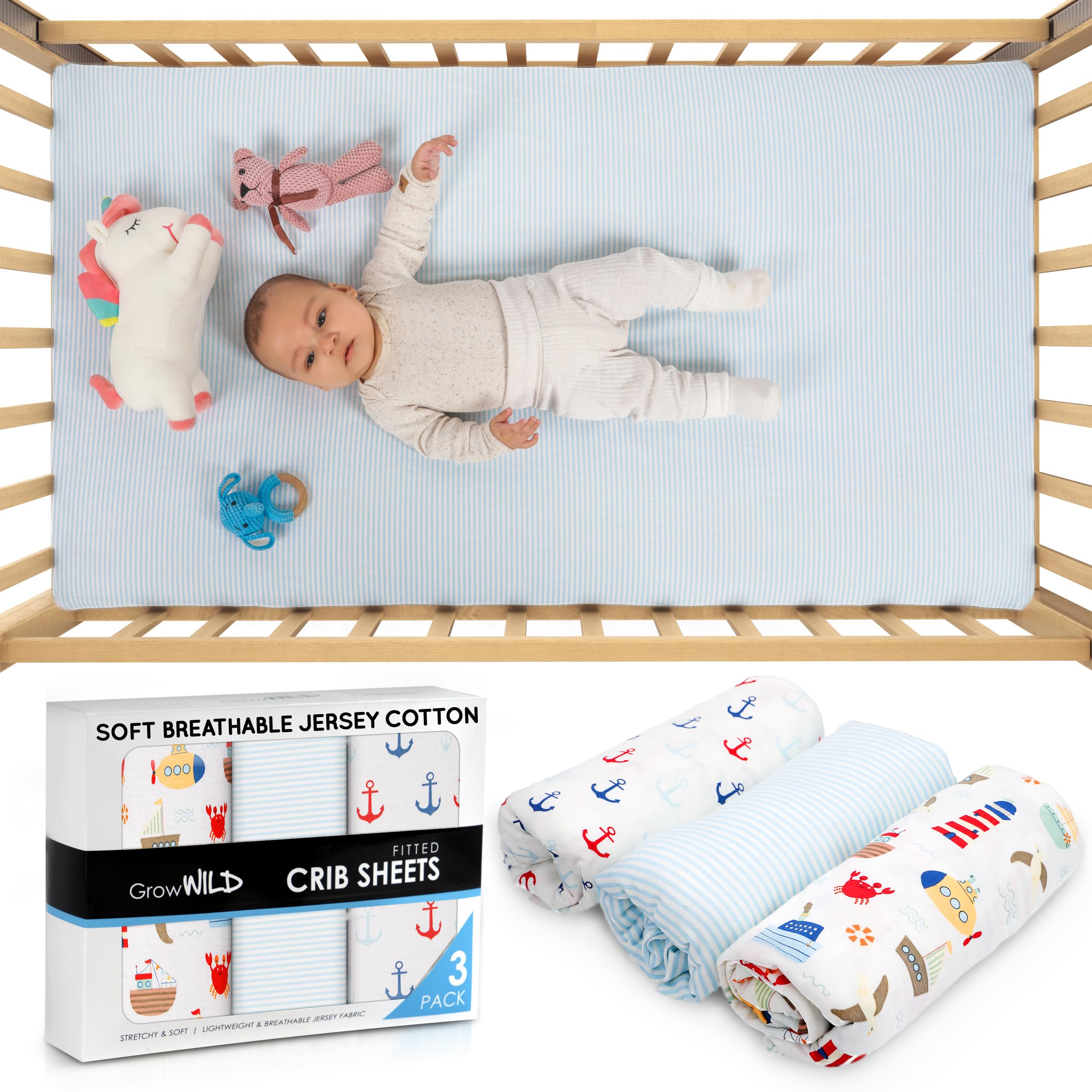 Grow Wild jersey-knit fitted sheet closeup showing soft, breathable fabric.