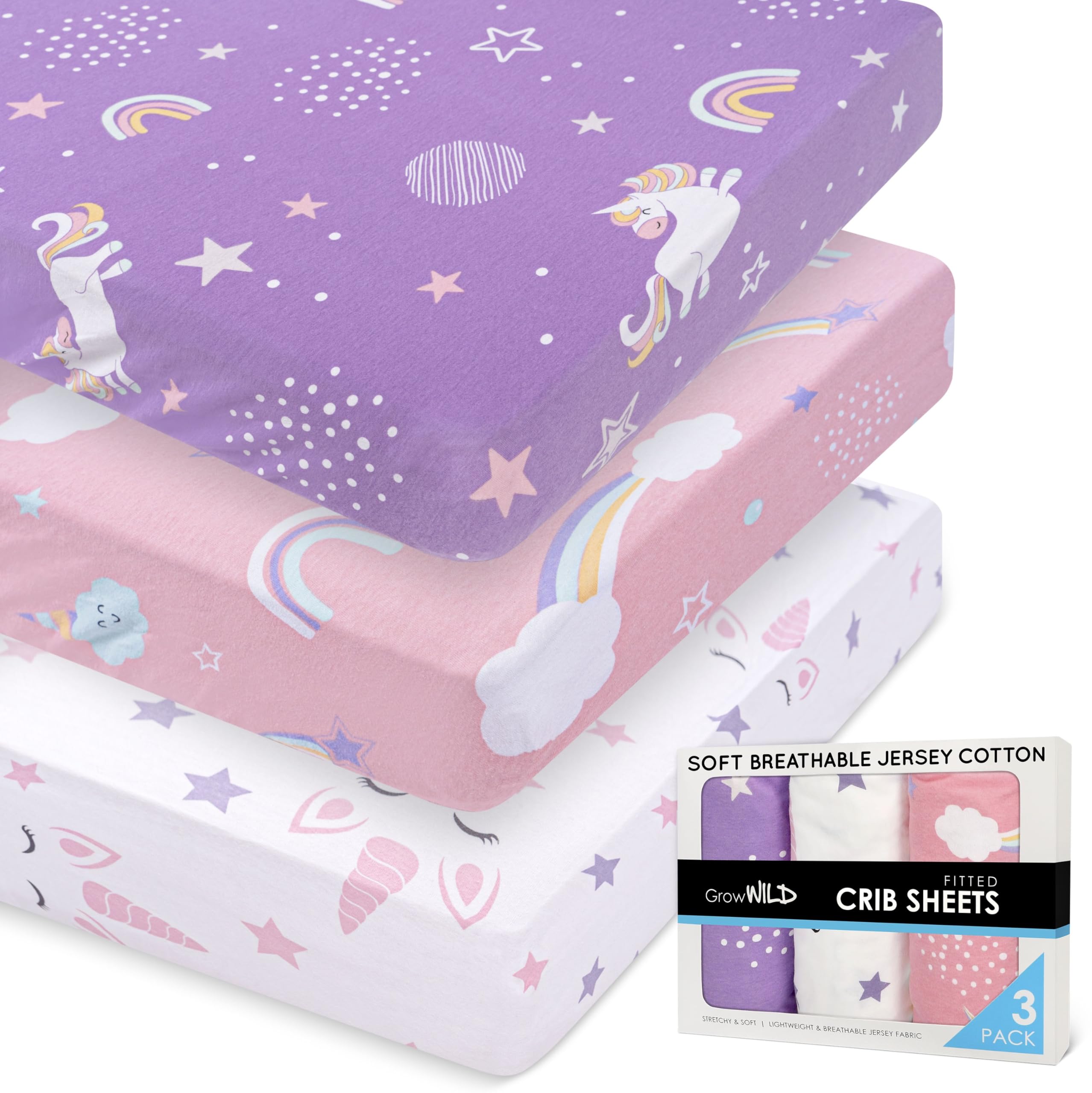 Grow Wild unicorns rainbows pattern crib sheet enhances a girl's nursery