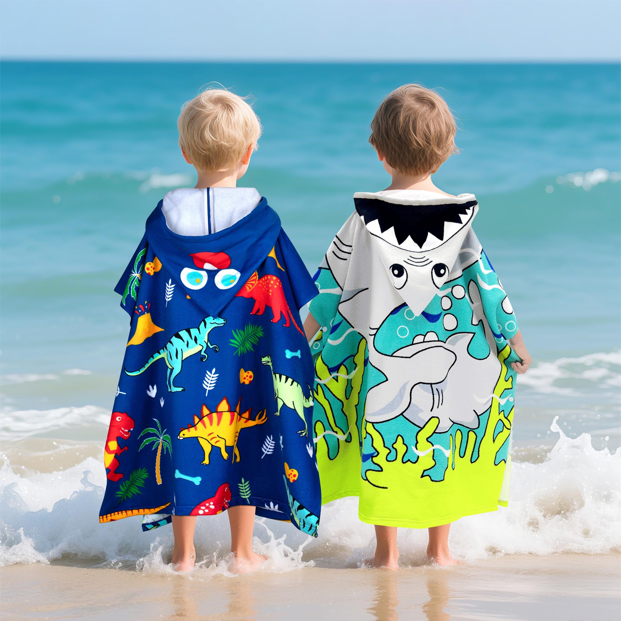 Growell dinosaur blue towel arrives with a convenient bag for gifting.