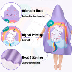 Growell hooded kids towel Cat Purple brushed soft fabric close-up highlights plush comfort