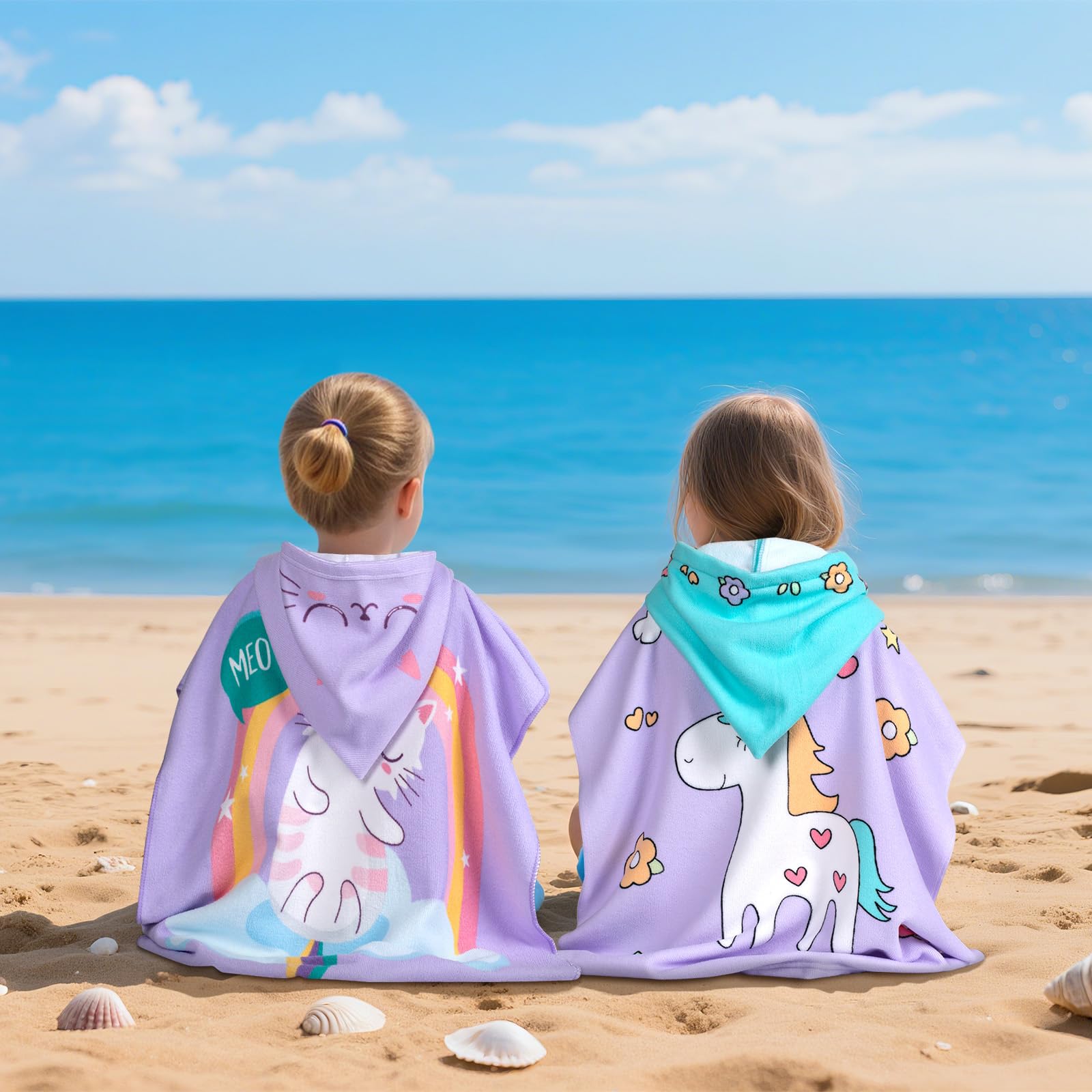 Growell hooded kids towel Cat Purple pool-beach use ready for drying off
