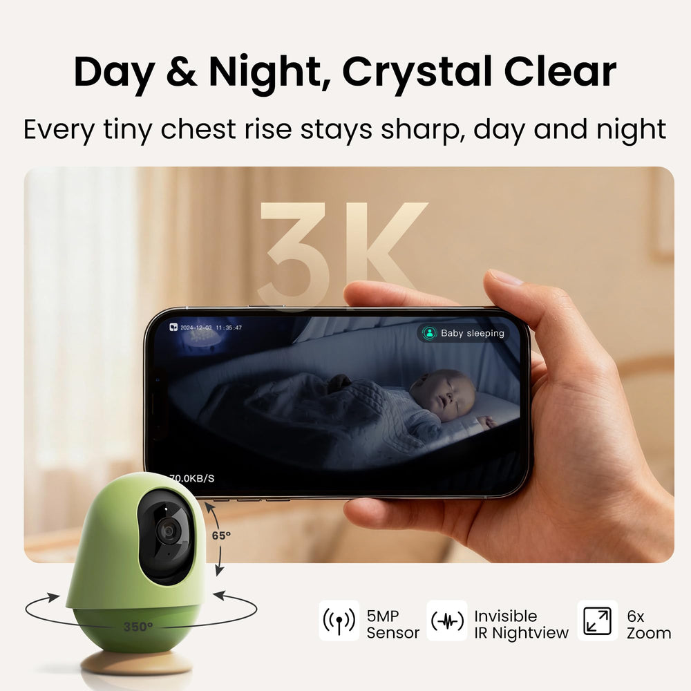 Growing MONAI baby monitor night vision uses infrared to see in low light.