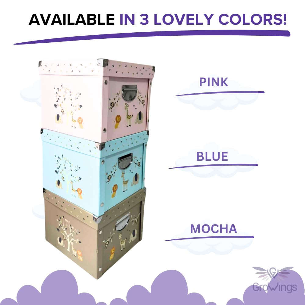 GroWings infant milestones storage helps collect first outfits, bracelets, and notes.