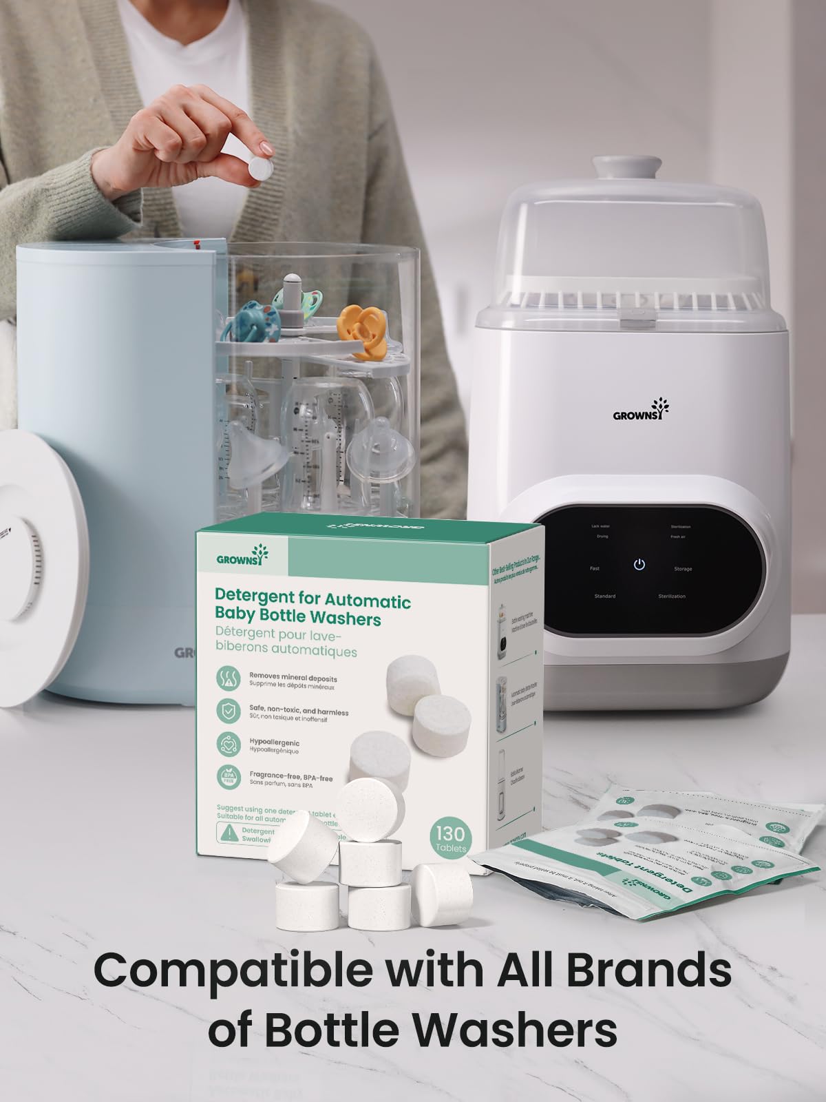 GROWNSY natural enzyme formula targets milk residue for a thorough bottle clean.