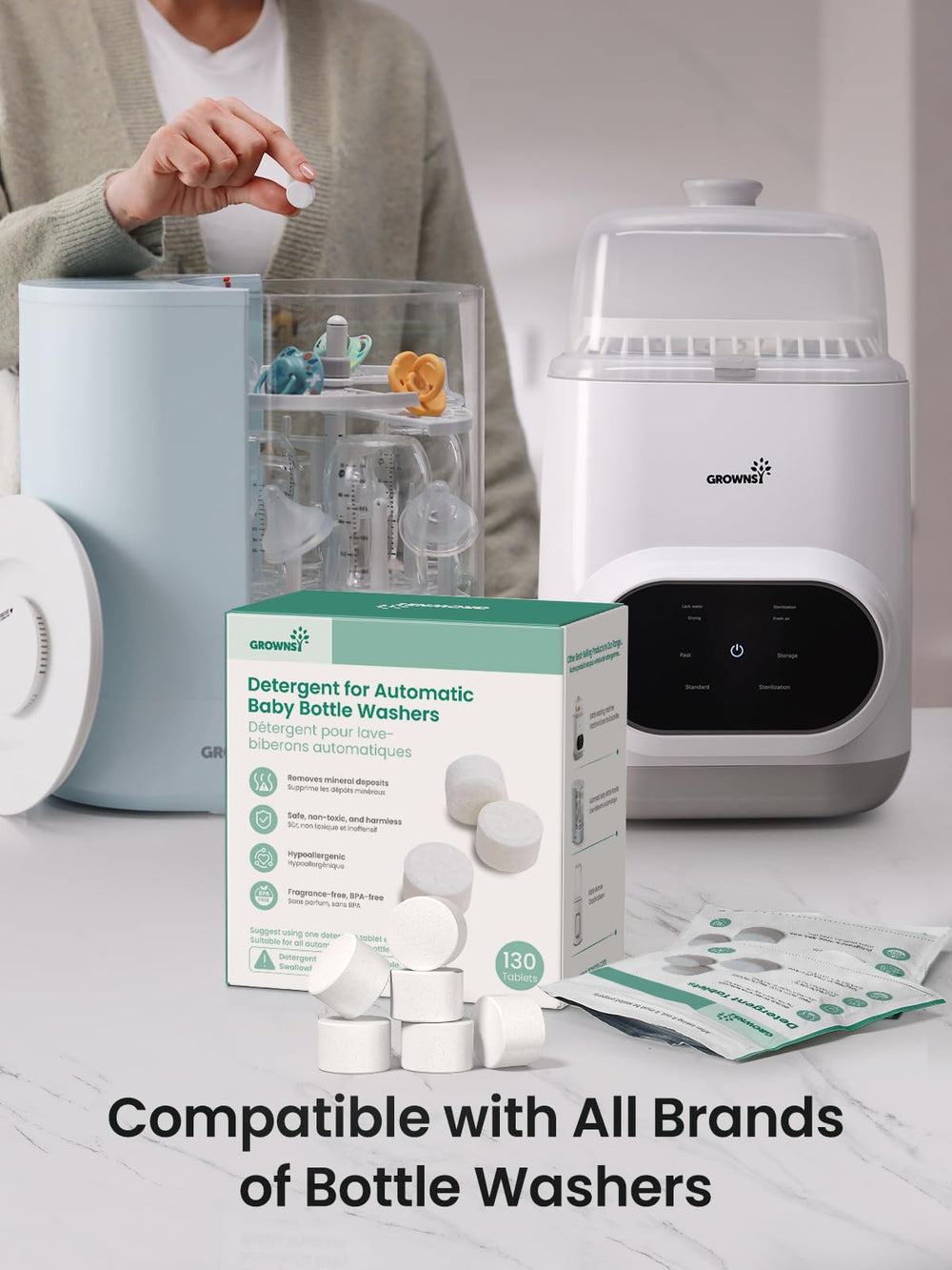 GROWNSY natural enzyme formula targets milk residue for a thorough bottle clean.