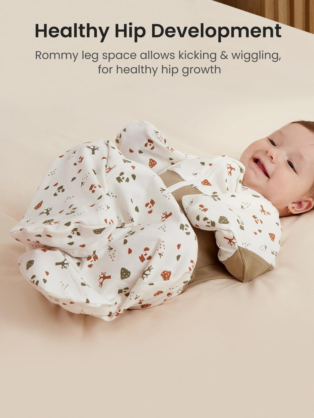 GROWNSY bear forest swaddle hip-friendly fit keeps fabric in place.