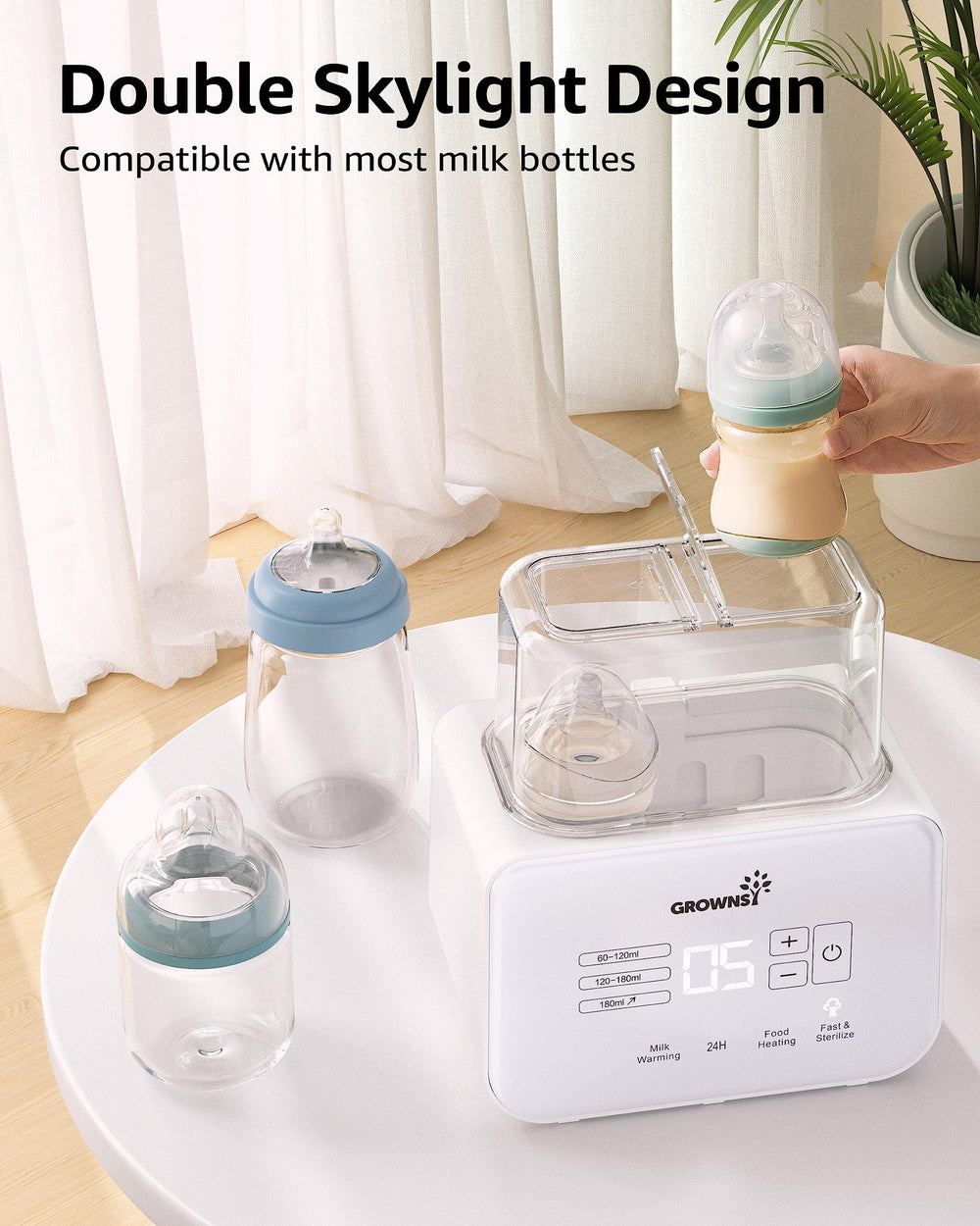 GROWNSY 8-in-1 two-bottle fit demonstrates capacity and convenience.