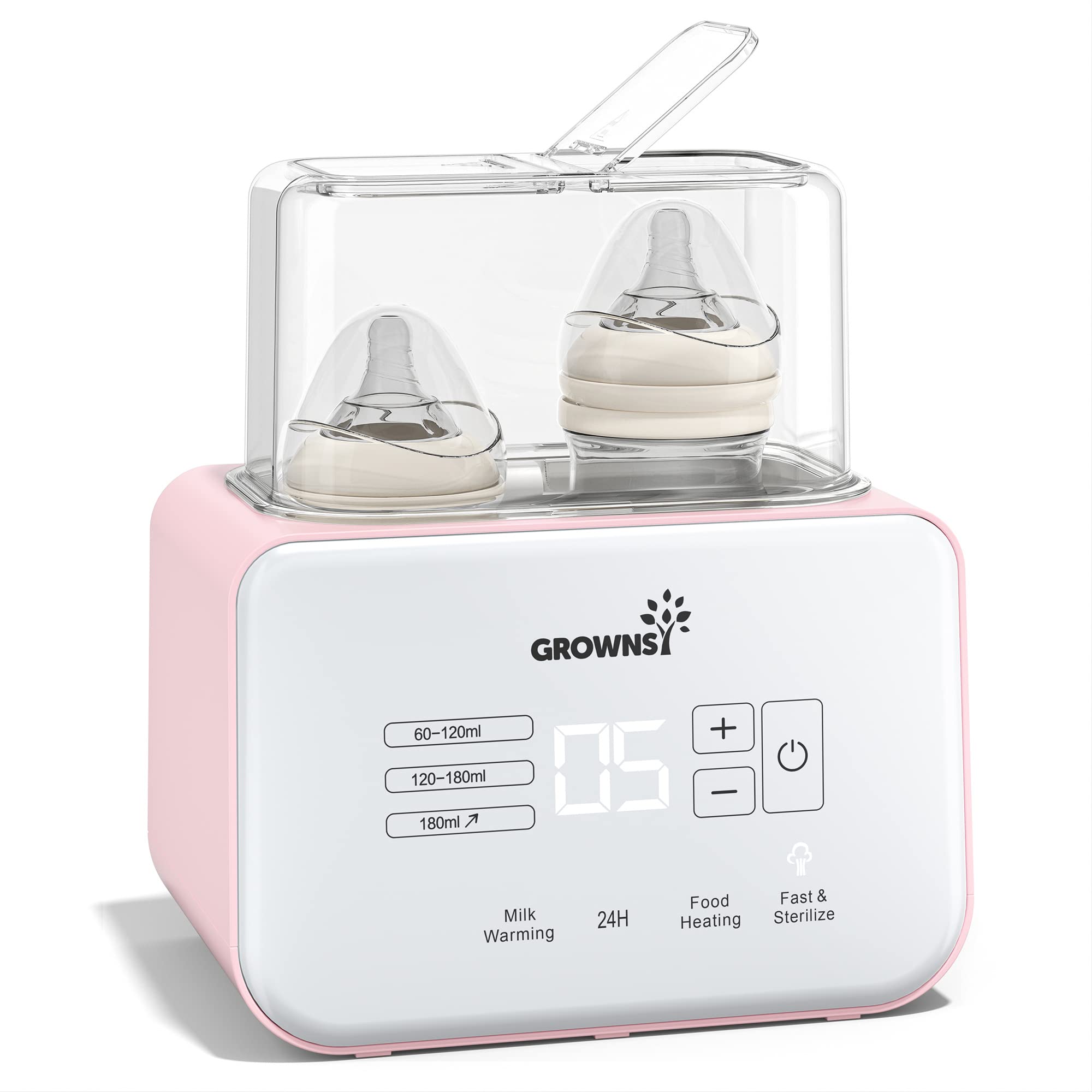 Grownsy baby bottle warmer front view for easy night feeding