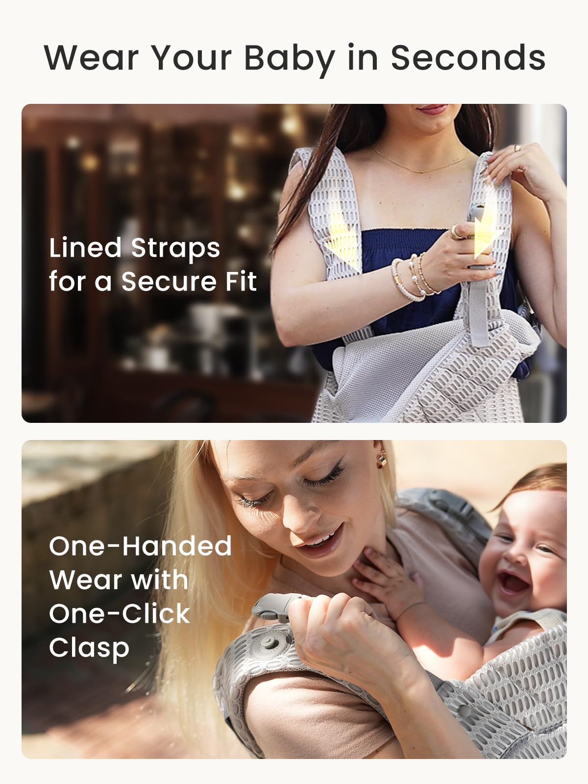 GROWNSY Baby Carrier breathable-mesh panel keeps you cool during warm days.