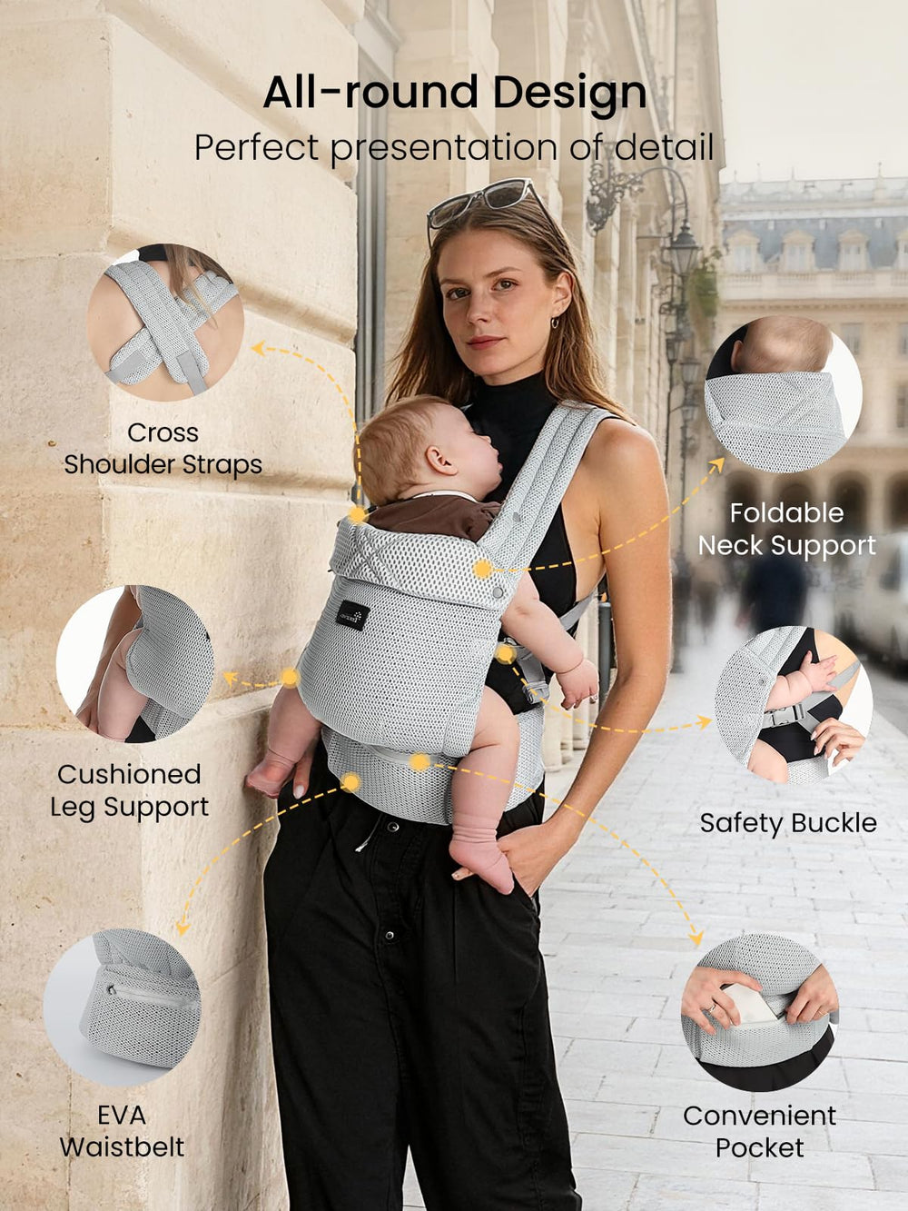 Grownsy baby carrier ergonomic shoulder straps reduce parental fatigue