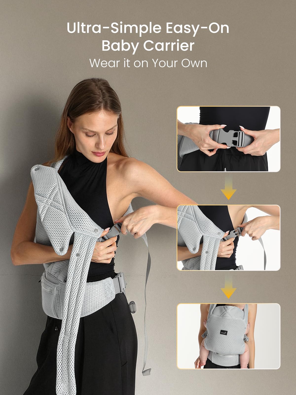 Grownsy baby carrier foldable M-position supports hip-friendly growth