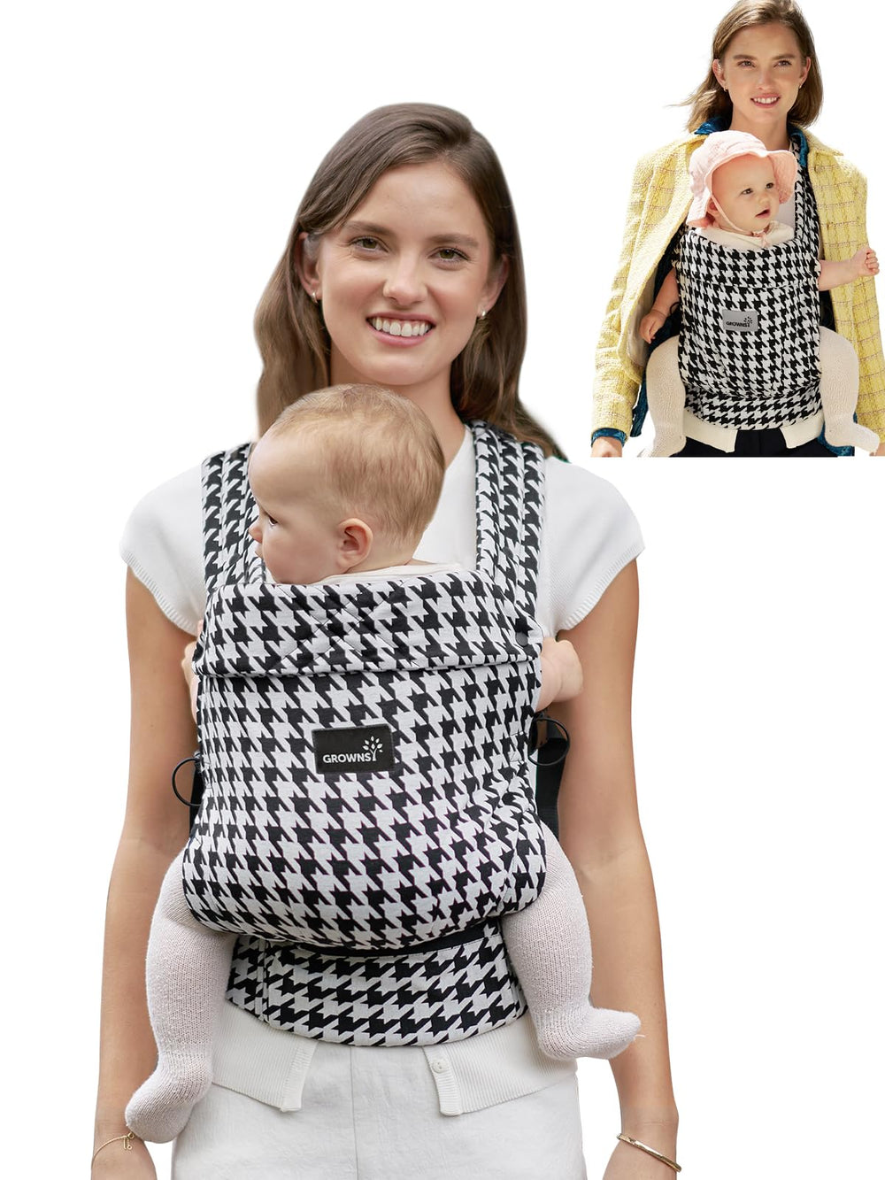 GROWNSY baby carrier head-support secures neck and comforts newborn snuggles