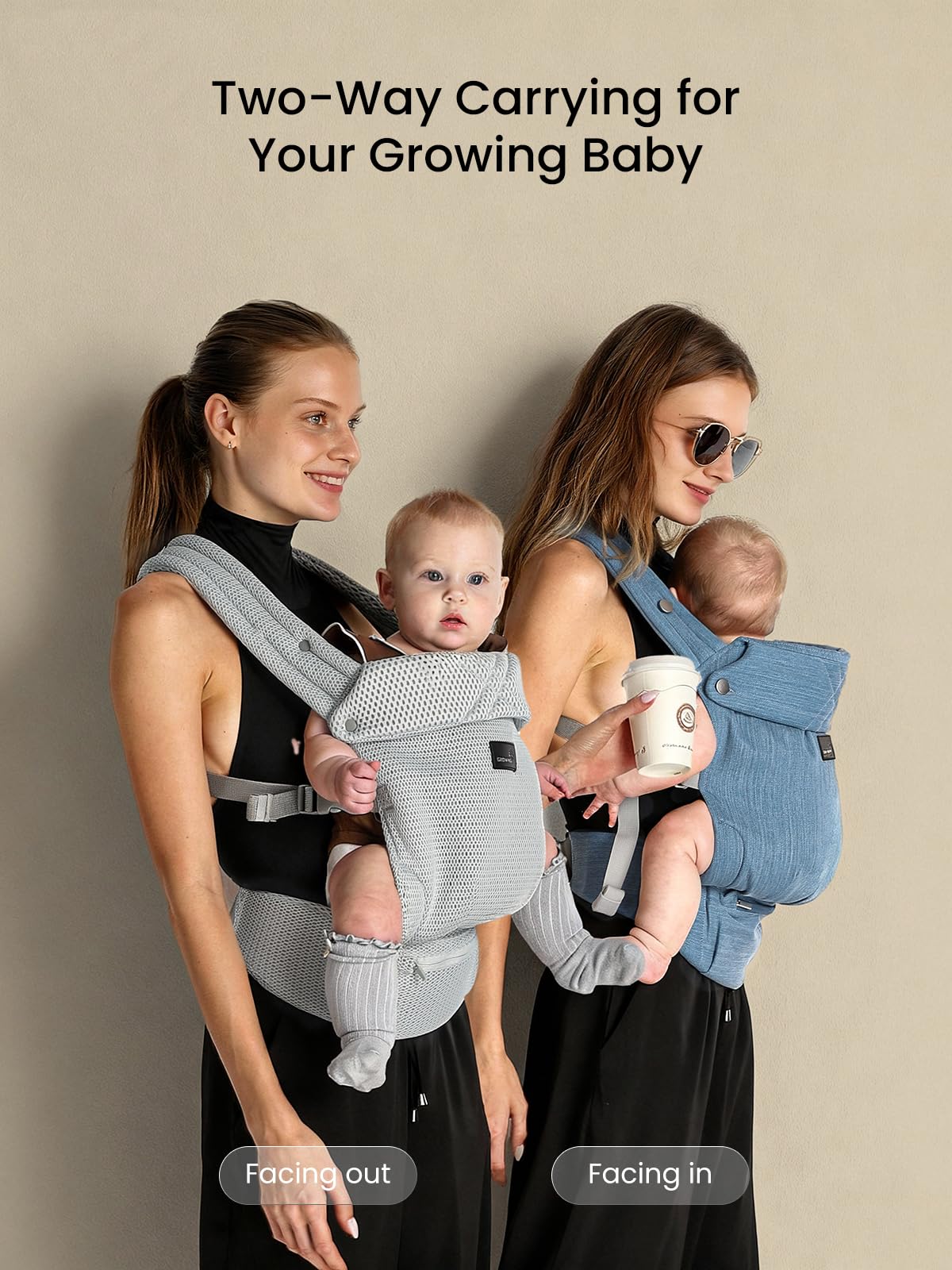 Grownsy baby carrier side view showing slim profile and breathable fabric