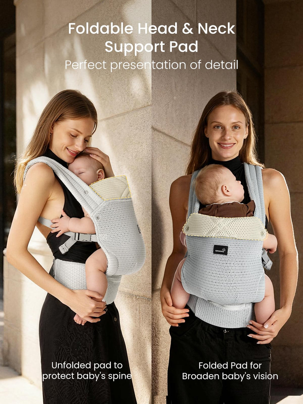 Grownsy baby carrier waist support distributes weight evenly