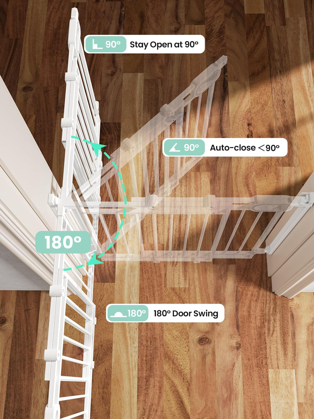 GROWNSY gate installed with banister safety on stairs