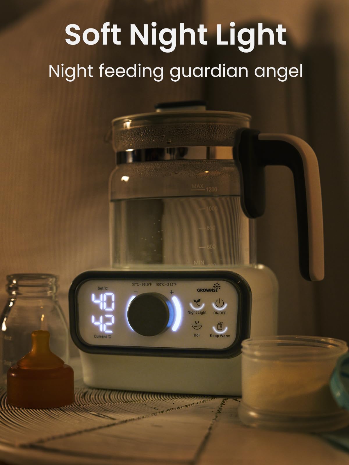 GROWNSY Baby Instant Warmer 1.3L capacity supports family hydration needs