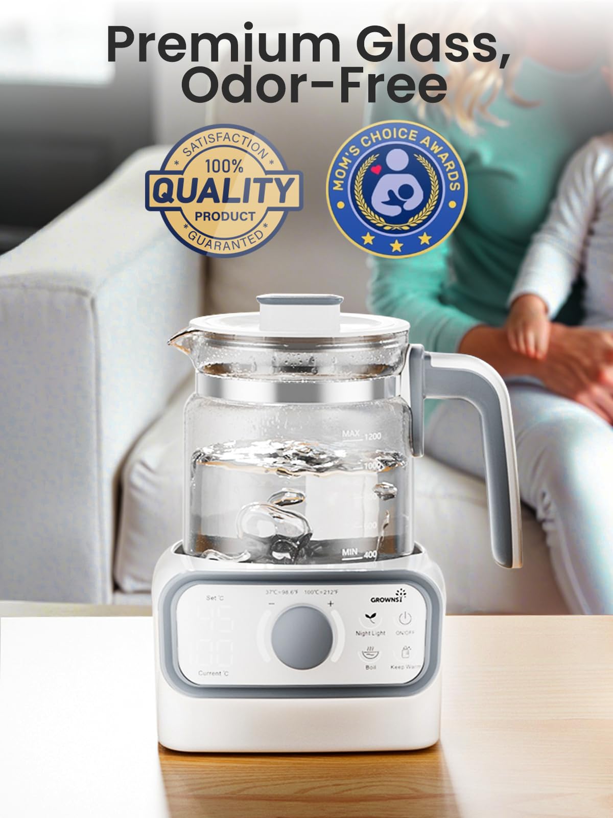 GROWNSY Baby Instant Warmer kitchen scene shows safe, easy use