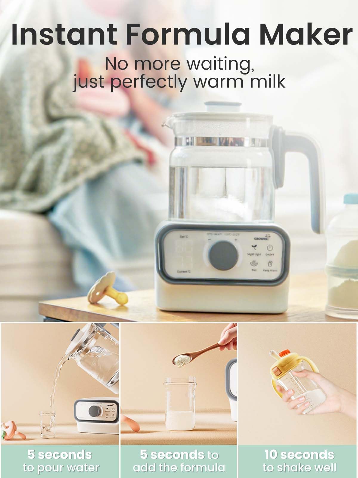 GROWNSY Baby Instant Warmer with LCD display for precise temperature at a glance