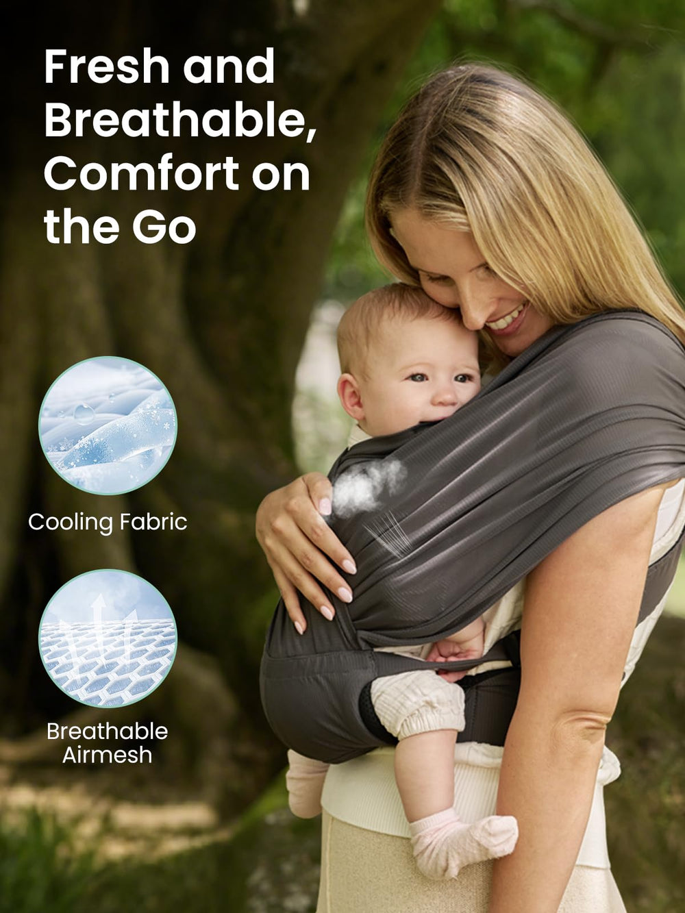 GROWNSY baby wrap shows ergonomic M-position for healthy hip alignment