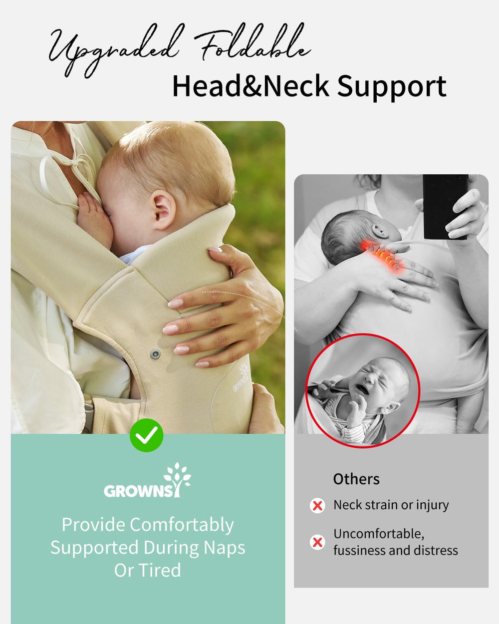 GROWNSY soft breathable fabric cradles newborns in cozy contact