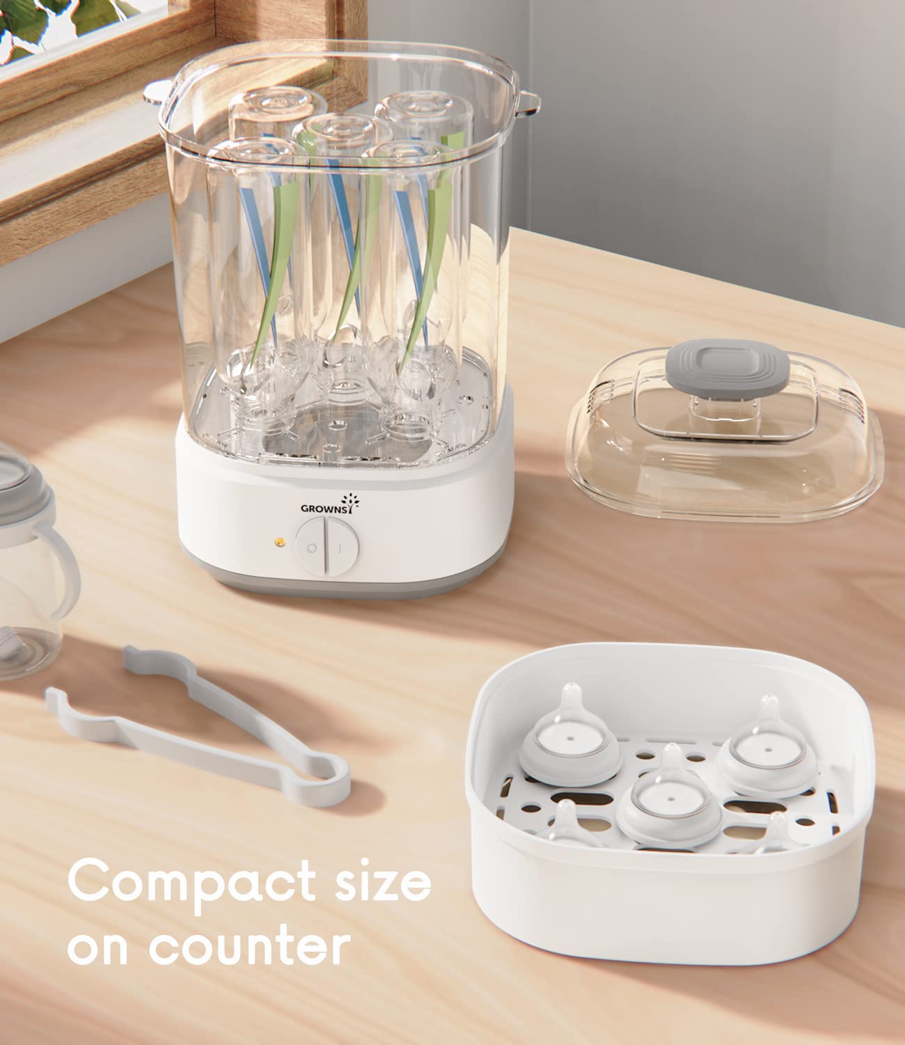 GROWNSY bottle sterilizer daily-use pack illustrates time-saving design