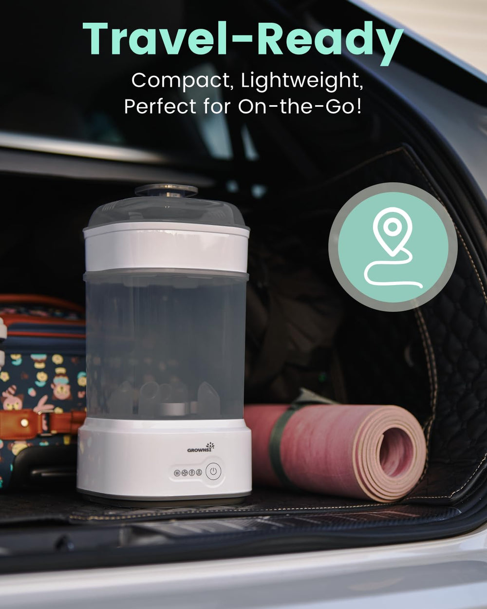 Grownsy Bottle Sterilizer front view shows space-saving design.