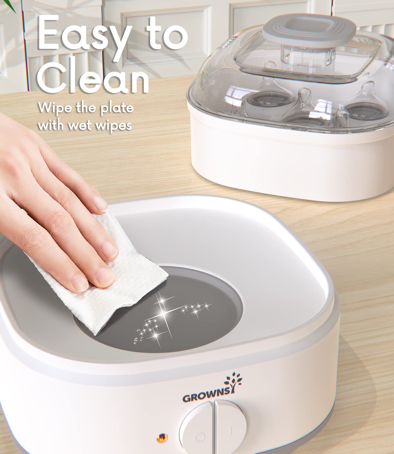GROWNSY bottle sterilizer size-fit highlight for varied bottle types